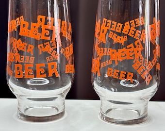 Set of Two Vintage Beer Glasses/Vintage Beer Glasses/Vintage Barware/Vintage Drinkware