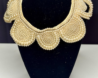 Vintage Faux Pearl Beaded Collar | Made in Japan | Cloth-Backed Statement Necklace with Latch Hook
