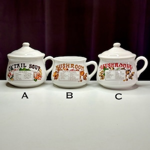 Your Choice of Vintage Soup Recipe Mugs/Vintage Soup Bowls/Vintage Mug Soup Bowls