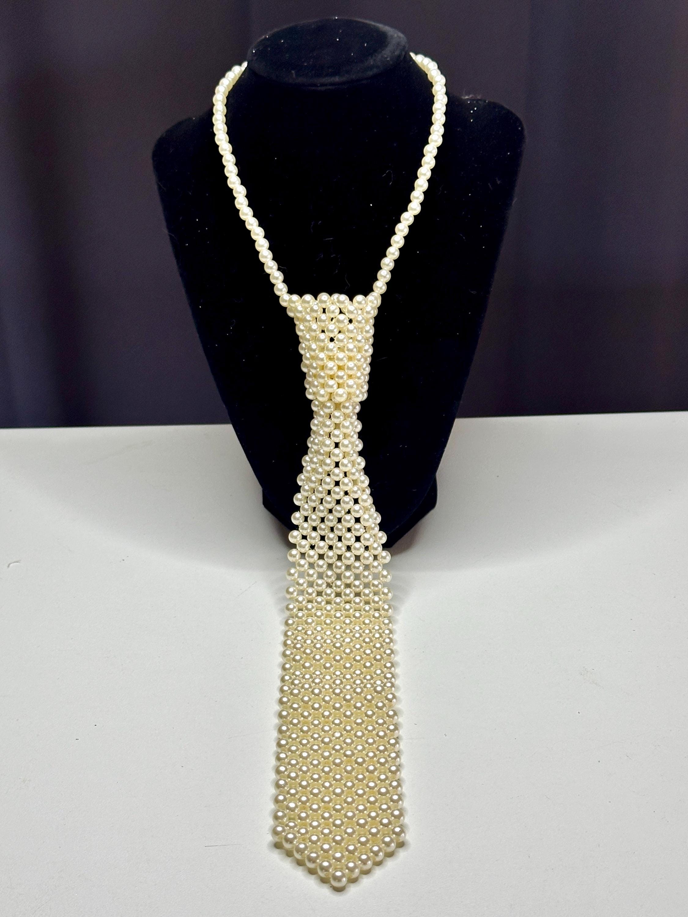 Vintage Necklace Tie with Pearl Accents 1960s Faux Pearl Beaded Neck Tie Necklace – Retro Kandy Vintage main image 4