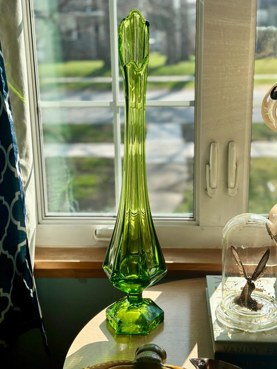 Vintage 24” Viking Glass Vase – Epic Green Swung Glass Pedestal