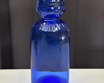 Vintage Brookfield Baby Top Cobalt Blue One Quart Milk Bottle