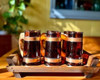 Vintage Set of Six Vintage Siesta Ware Mugs with Original Wooden Tray