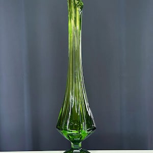 Vintage 24” Viking Glass Vase – Epic Green Swung Glass Pedestal Vase – Mid-Century Modern Elegance/Viking Swung Vase image 5