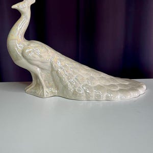 Vintage 1980’s Ceramic Peacock Statue – Iridescent Glaze Elegant Bird Figurine/Vintage Peacock Decor