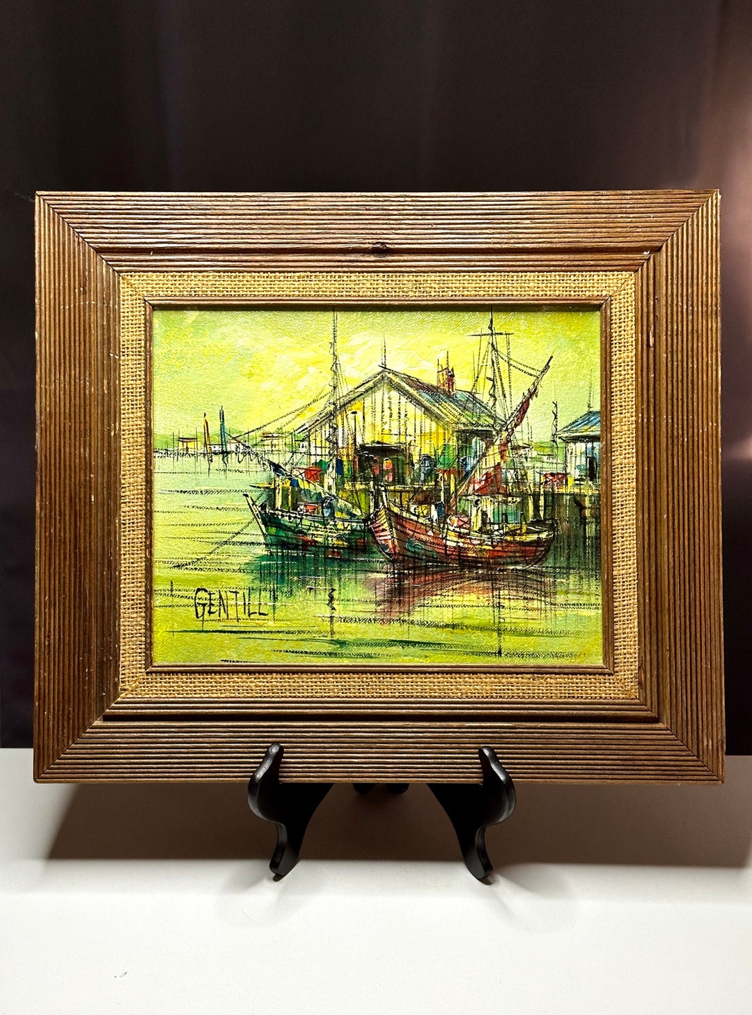 Vintage MCM Framed Gentilli Oil Painting of Pier/vintage Nautical ...