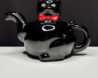 Fabulous Vintage MCM Shafford Redware Black Cat Teapot/Vintage Teapot/Black Cat Teapot/Vintage Black Cat Decor