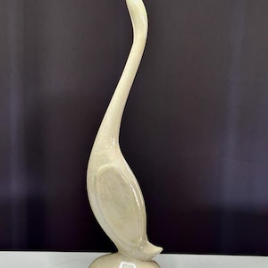 Vintage 1983 Ceramic Crane Figurine – Iridescent Glaze Bird Statue – MCM Home Decor