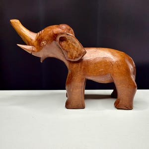 Vintage Hand-Carved Wooden Elephant Figurine | Solid Wood Animal Sculpture | Trunk Up Good Luck Elephant Decor|Elephant Lover Gifts 4.9 (496)