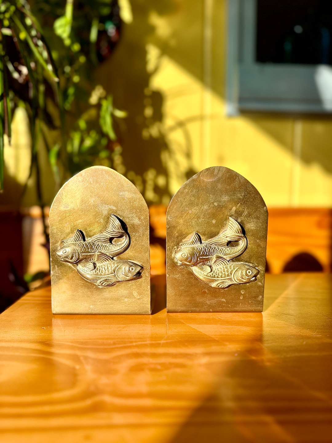 Beautiful Set of Vintage Brass Koi Bookends/vintage Brass Fish Bookends