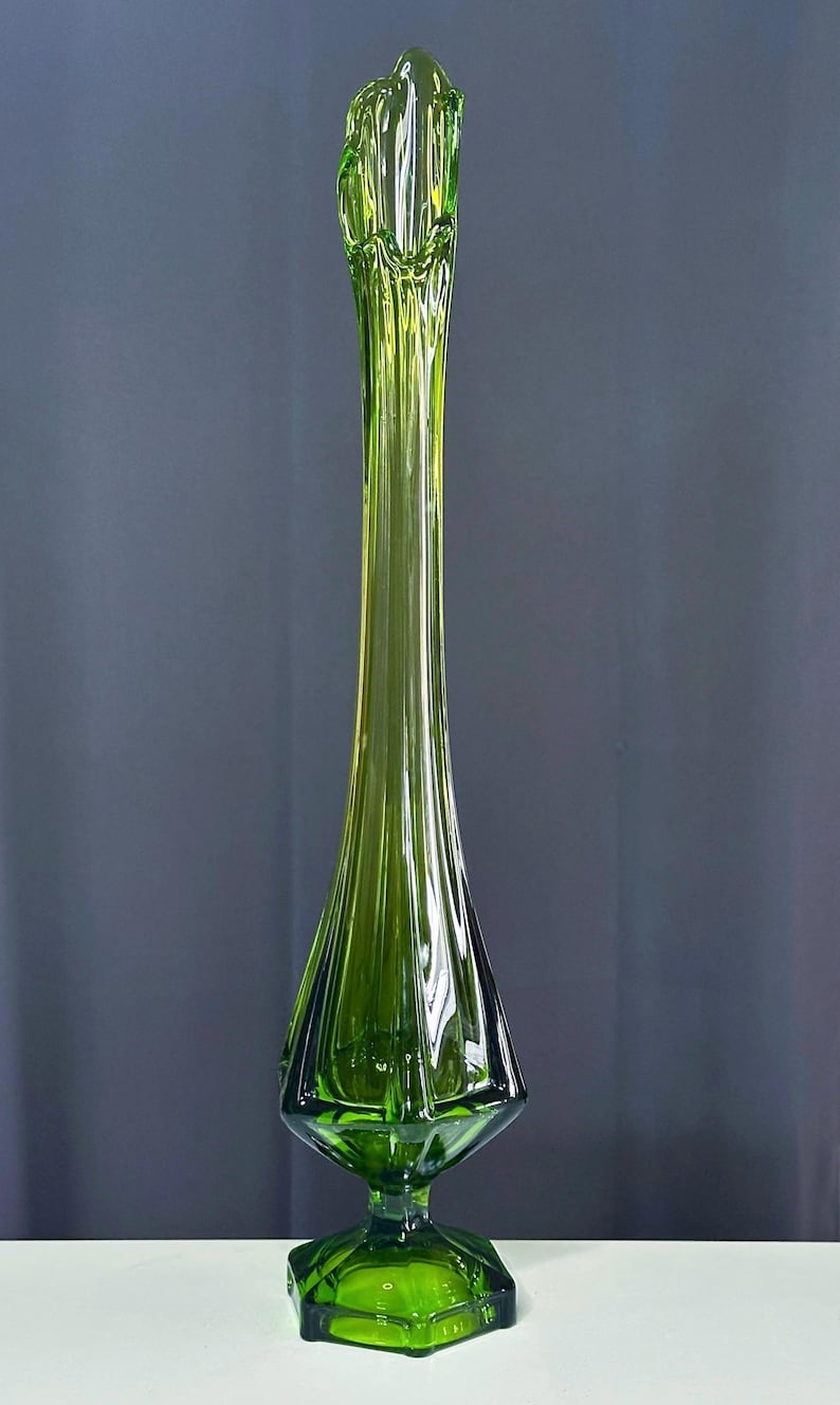 Vintage 24” Viking Glass Vase – Epic Green Swung Glass Pedestal Vase – Mid-Century Modern Elegance/Viking Swung Vase image 2