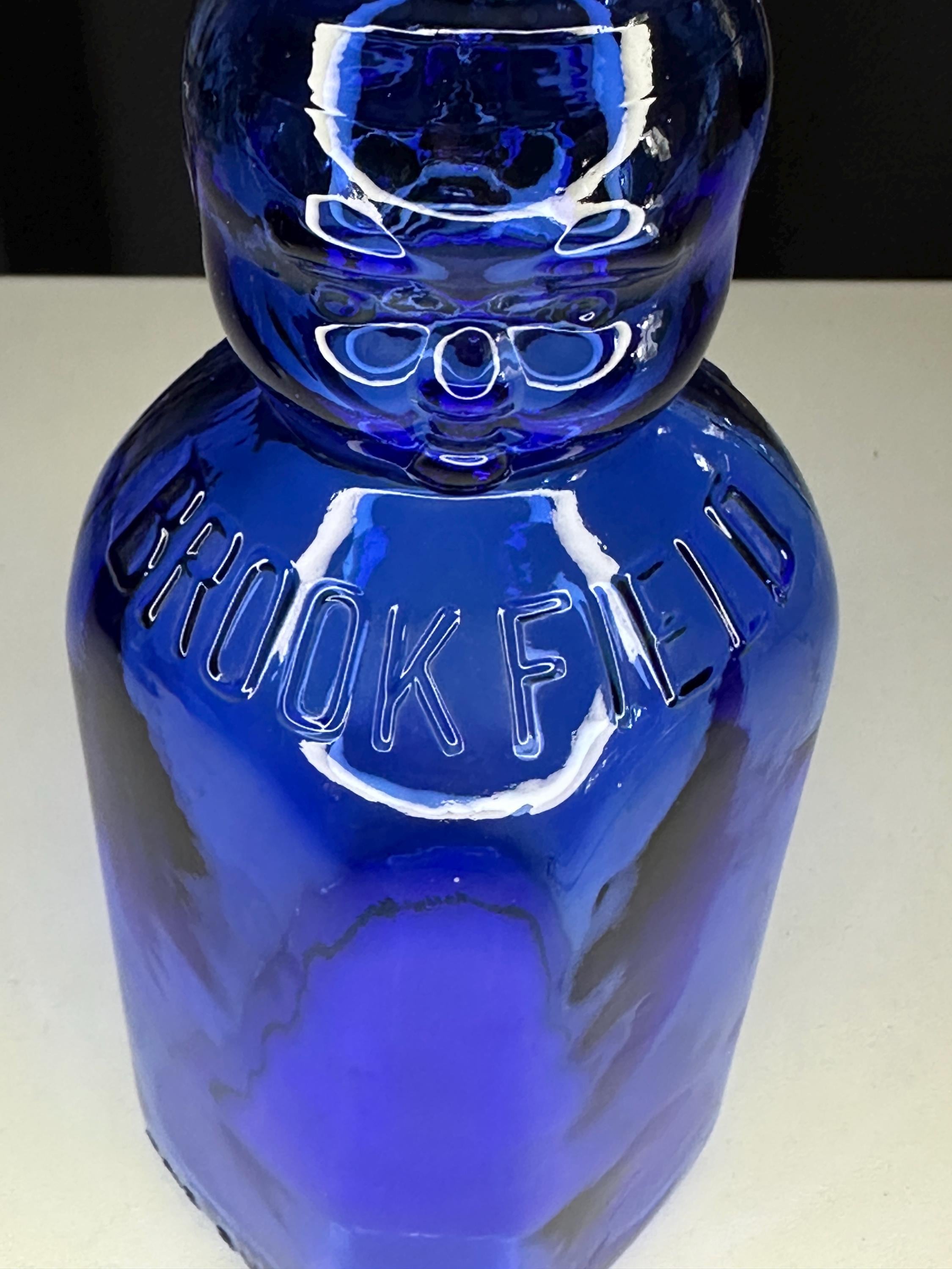 Vintage Brookfield Baby Top Cobalt Blue One Quart Milk Bottle