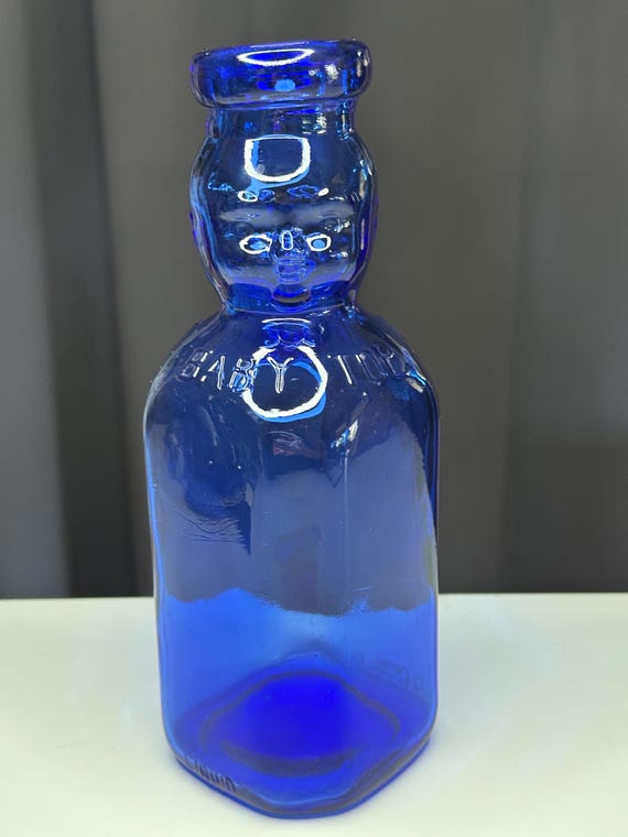 Vintage Brookfield Baby Top Cobalt Blue One Quart Milk Bottle