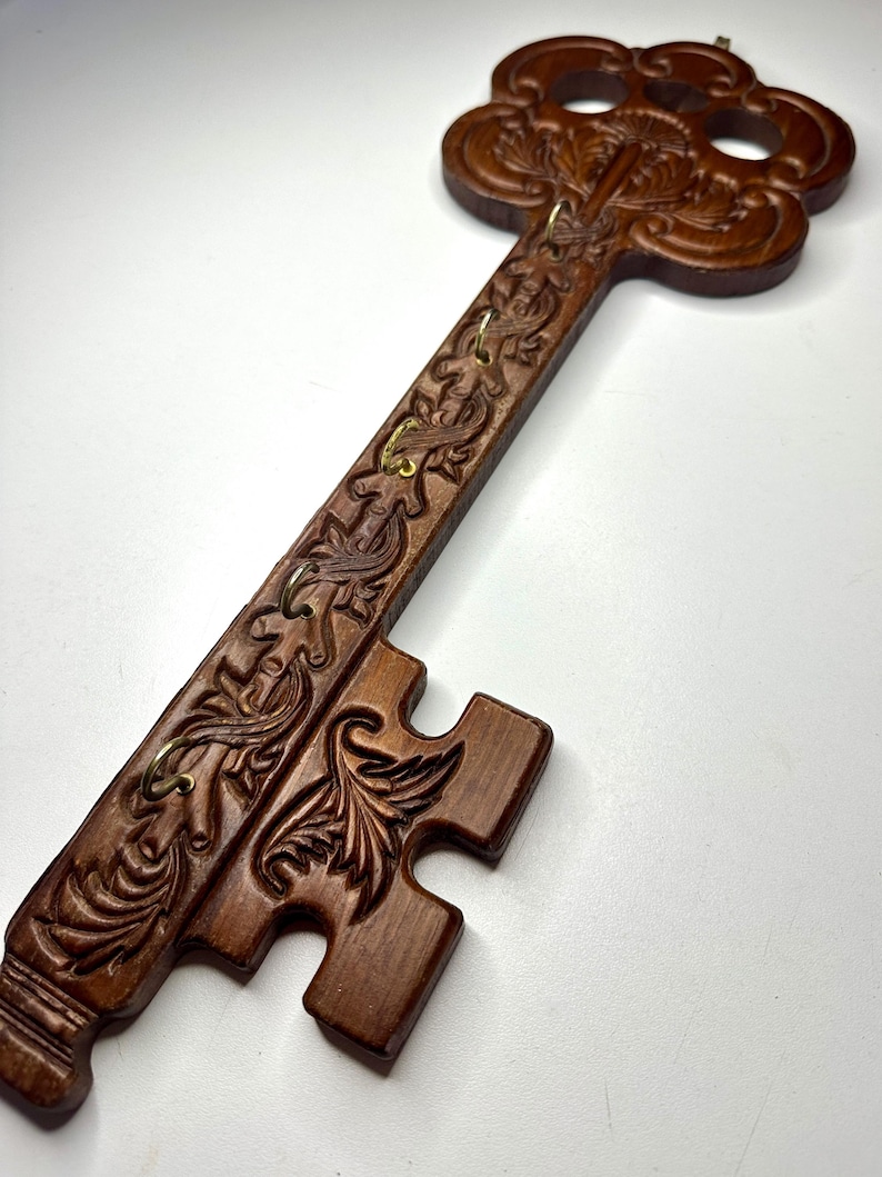 Vintage Wooden Key Shaped Key Holder | Hand-carved Wall Hook With ...