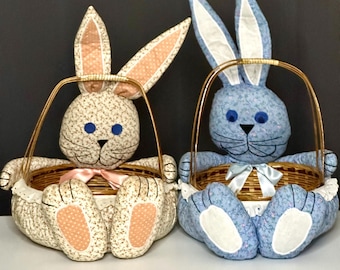 Your Choice of Vintage Handmade Stuffed Easter Bunny Baskets – Choice of Blue or Beige/Vintage Easter Baskets