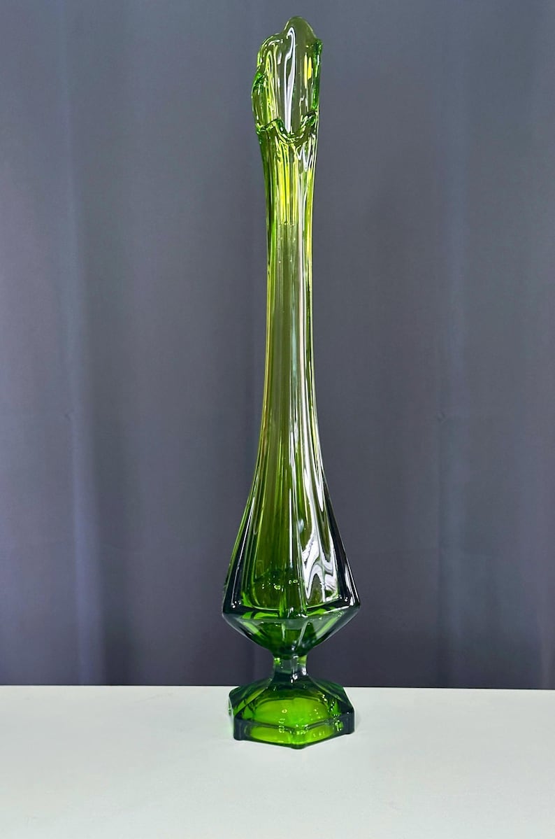 Vintage 24” Viking Glass Vase – Epic Green Swung Glass Pedestal Vase – Mid-Century Modern Elegance/Viking Swung Vase image 9