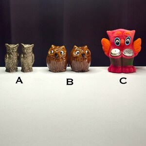 Your Choice of Vintage Owl Salt and Pepper Shakers/MCM Owl Salt and Pepper Shakers/Pewter Owls/Velvet Owls/Ceramic Owl Salt and Pepper