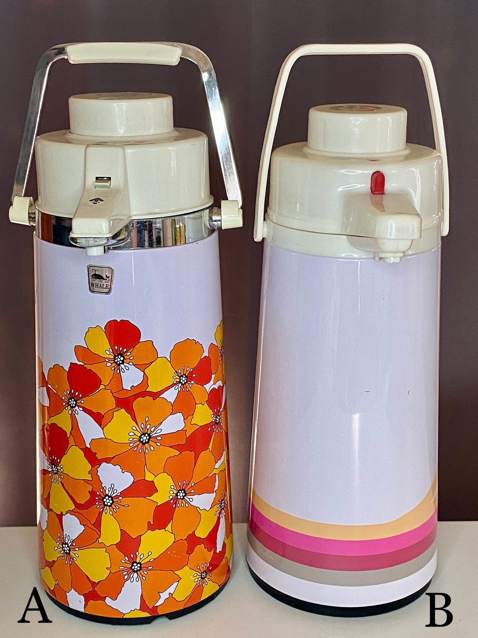 Your Choice of Two Fabulous Vintage Air Pump Drink Thermos and