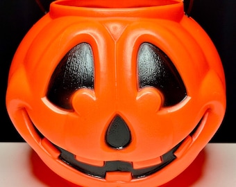 Vintage Plastic Blow Mold Jack-O-Lantern Halloween Bucket – Trick or Treat Pumpkin Pails
