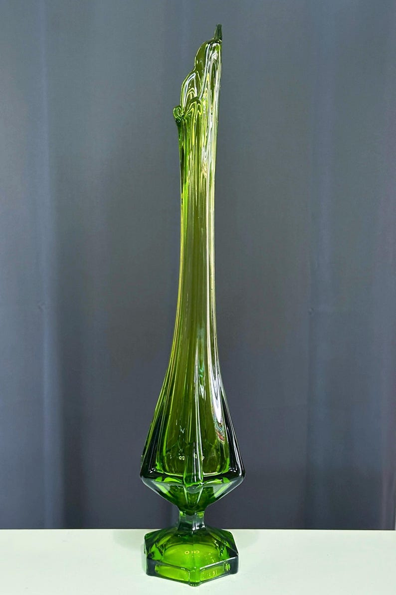 Vintage 24” Viking Glass Vase – Epic Green Swung Glass Pedestal Vase – Mid-Century Modern Elegance/Viking Swung Vase image 3