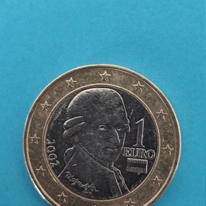 Moneda de 1 euro año 2002 Mozart-Austria imagen 2