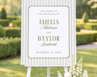Wedding Welcome Sign, Striped Elegant Sign for Weddings, Old Money Aesthetic, Stripes Customizable in All Colors, Canva Template, Heirloom2