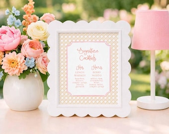 Rattan Bar Menu Template, Watercolor Natural Cane Pattern, Coastal Wedding Drink Menu, Beachside Bar Sign, Printable 8x10, Peach Breeze