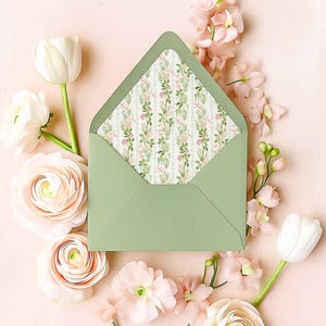 Wedding Envelope Liner Template, Printable Floral Envelope Insert, Hand Painted Watercolor Greenery, Striped Grandmillennial Pattern Floral2