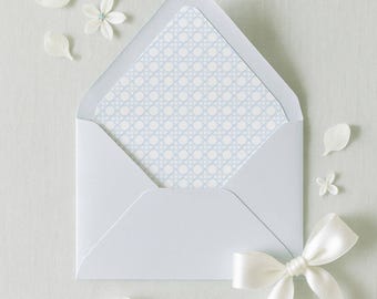 Blue Rattan Envelope Liner Template, Hand Painted Watercolor Liners for Wedding Invitations, Coastal & Garden Events, Printable DIY Insert