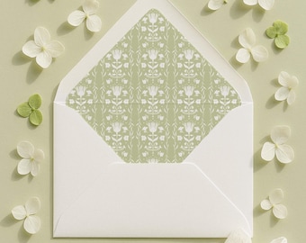 Hand Drawn Grandmillennial Floral Striped Envelope Liner Template, Luxury Wedding Invitation Liner, Customizable Colors, Fleur