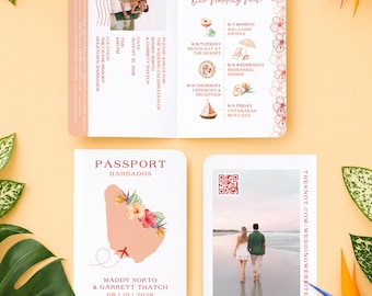 Tropical Birds of Paradise Watercolor Passport Template, Destination Wedding Invite, Wedding Invitation, Caribbean, Digital Download