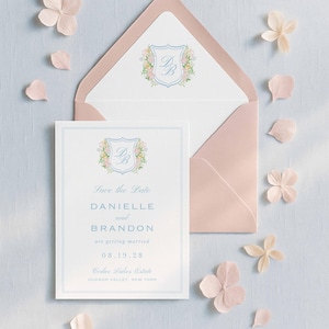 Blooming Crest Save the Date Template, Watercolor Floral Wedding Announcement, Colorful Garden Wedding, Editable Summer Spring Wedding Card