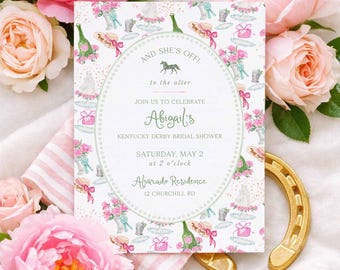 Derby Bridal Shower Invitation Template, Toile Kentucky Derby Watercolor Horse Theme Design, Horse Theme, Preppy Shower Invite, Hand Painted