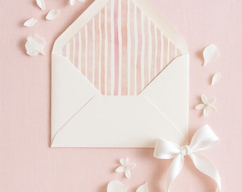 Watercolor Striped Envelope Liners for A7 Euro Flap Invitations, Luxury Sunset Colors in Pink & Orange, Elegant Wedding or Event Stationery