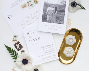 Save The Date with Polaroid Photo - Elegant, Timeless, Classic Design - Custom Wedding Save the Date Card