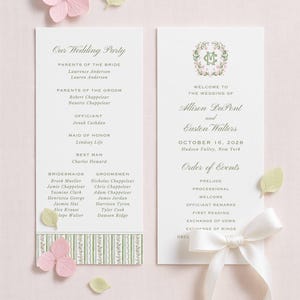 Wedding Program Template, Watercolor Floral Design, Double Sided Ceremony Program, Editable in Canva, Blush Pink and Green Florals, Floral3