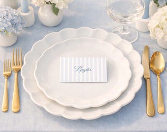 Coastal Striped Place Card Template, Nautical Wedding, Modern Coastal Table Decor, Customizable Name Cards for Beach Weddings, Marina