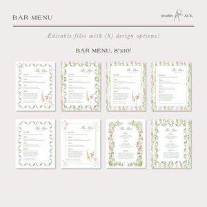Hand-Painted Wedding Bar Menu Template, Watercolor Signature Drinks Sign, Editable Canva Bar Sign, Cocktail Menu Printable, Bloomfield afbeelding 5