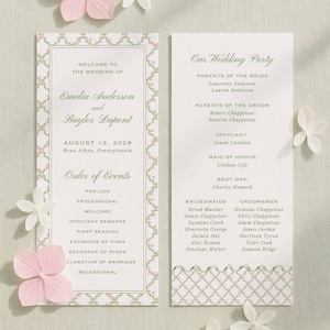 Watercolor Wedding Program Template, Pink Floral Trellis Design, Hand Painted Wavy Scalloped Border, Printable Ceremony Welcome, Floral4