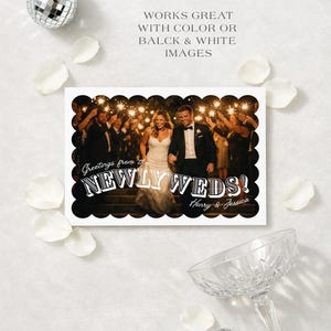 Wedding Thank You Cards, Printable Scalloped Vintage Photo Postcard, Customizable Canva Digital Files for Newlywed Thank You Notes image 3