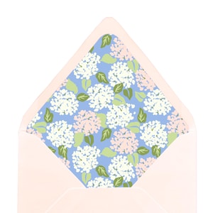 Hydrangea Envelope Liners | Blue, Pink and White Wedding Pattern A7 Euro Flap Liner | Floral Wedding Envelope Art | Luxury Invitation Suite