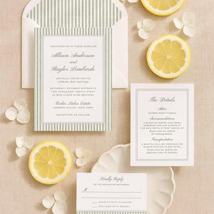 Green Stripe Rehearsal Dinner Invitation, Watercolor Stripe Rehearsal Template, Editable Canva Printable Invite Insert Card, Grove image 11