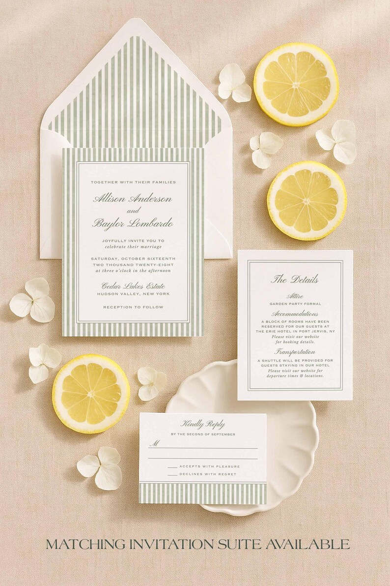 Green Stripe Rehearsal Dinner Invitation, Watercolor Stripe Rehearsal Template, Editable Canva Printable Invite Insert Card, Grove image 11