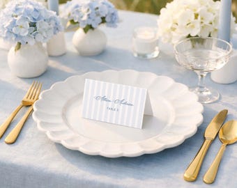 Modern Coastal Striped Escort Cards Template, Nautical Beach Wedding Decor, Customizable Seating Cards for Nautical Weddings, Marina