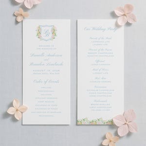Blooming Crest Wedding Program Template, Watercolor Floral Ceremony Program, Printable Wedding Order of Events, Garden & Spring Weddings