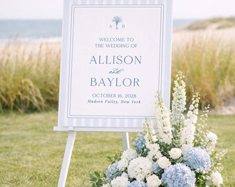Coastal Striped Wedding Welcome Sign, Nautical Beach Wedding Sign, Ocean Wedding Sign, Ceremony Entrance, Coastal Chic Wedding Decor, Marina