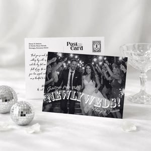 Wedding Thank You Cards, Printable Vintage Photo Postcard, Customizable Canva Digital Files for Newlywed & Elopement Thank You Notes