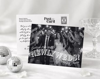 Wedding Thank You Cards, Printable Vintage Photo Postcard, Customizable Canva Digital Files for Newlywed & Elopement Thank You Notes