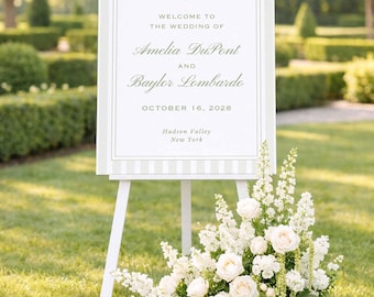 Green Striped Wedding Welcome Sign Template, Customizable Ceremony & Reception Sign for Weddings, Sizes 24x30 and 24x36 inches, Pinehurst