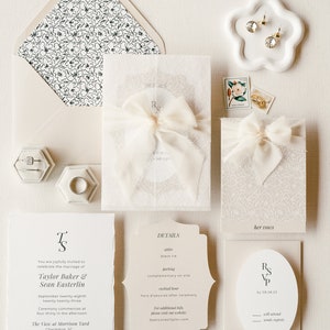 Custom Wedding Invitations | Deckled-Edge Paper | Luxury Wedding Invite | Vintage Shape with Minimalist Design | Neutral Wedding